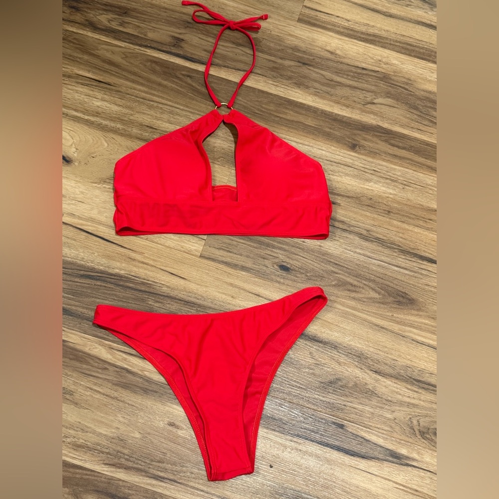 Red Halter Cutout Bikini Set
